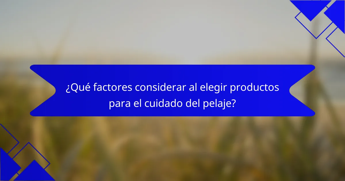 ¿Qué factores considerar al elegir productos para el cuidado del pelaje?